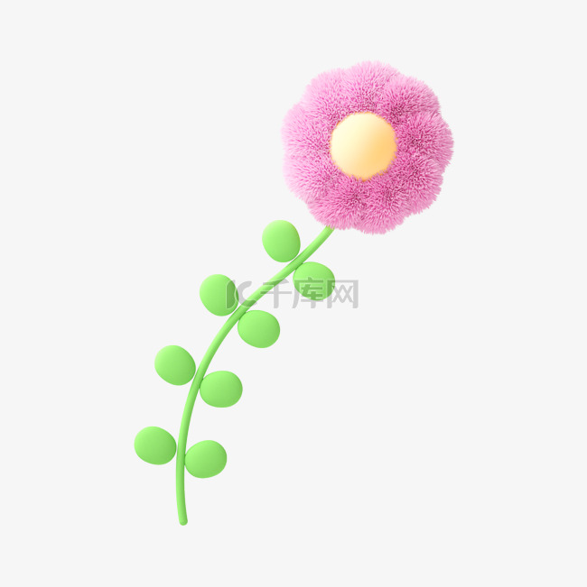 粉色3D立体C4D毛绒线花朵