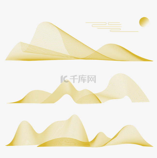 中国风山水线性金色底纹