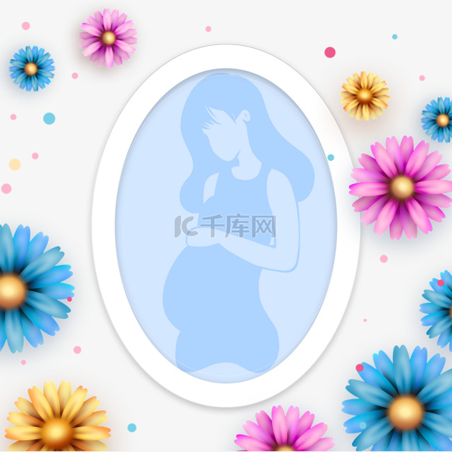 母亲节花卉蓝色相框剪影