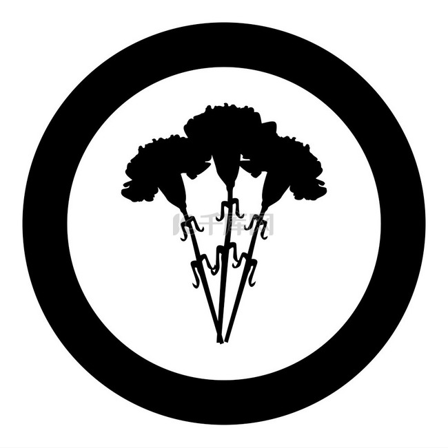 一束鲜花康乃馨图标在圆形黑色矢