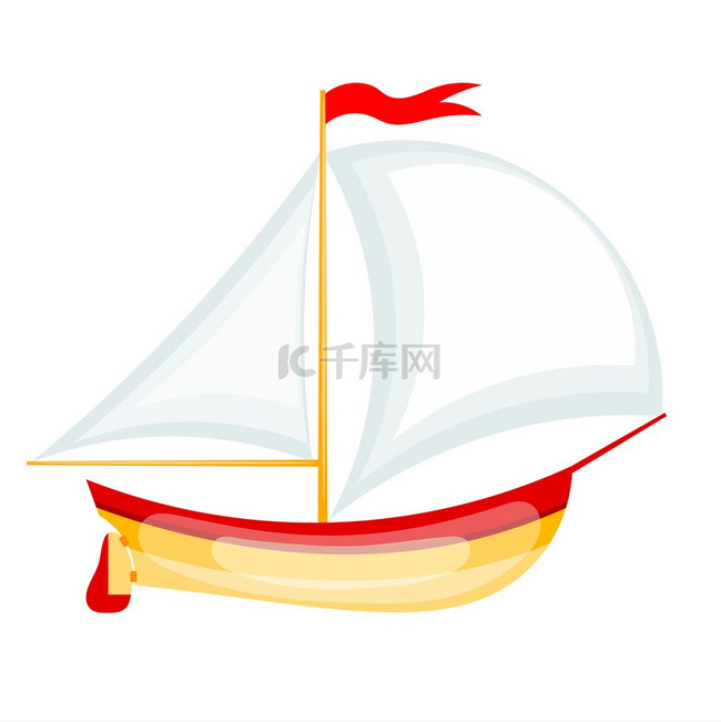 一艘小型帆船的矢量插图。