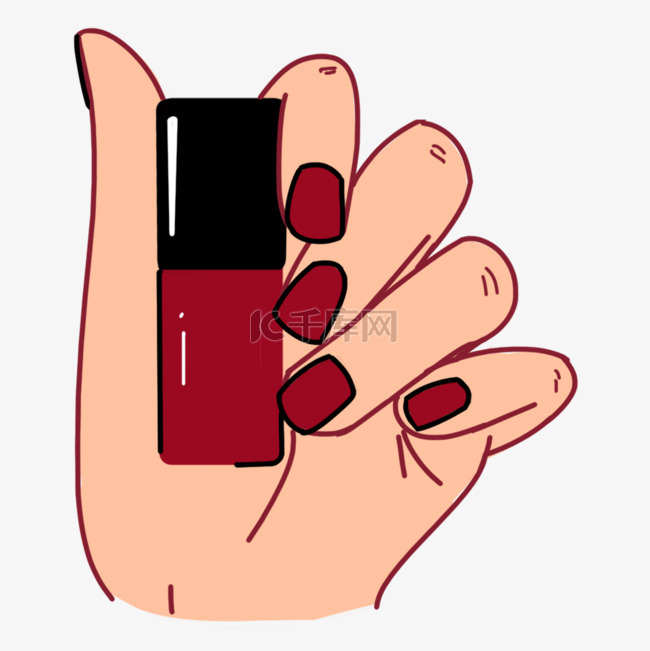 美甲工具红色指甲油和手掌