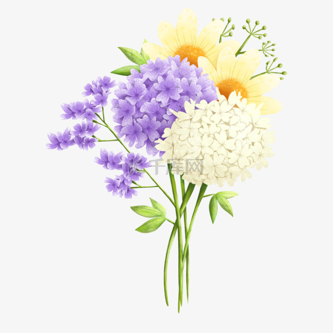 绣球花水彩紫白色插花
