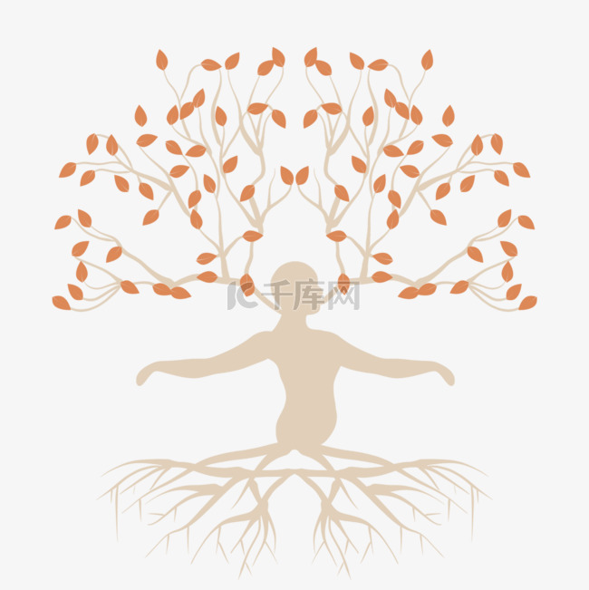 抽象瑜伽造型瑜伽人物和树