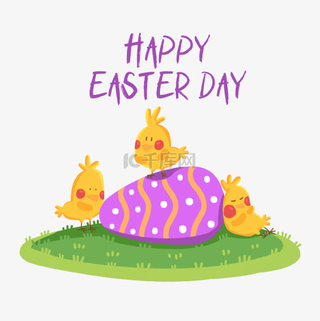 卡通可爱复活节鸡站在彩蛋上