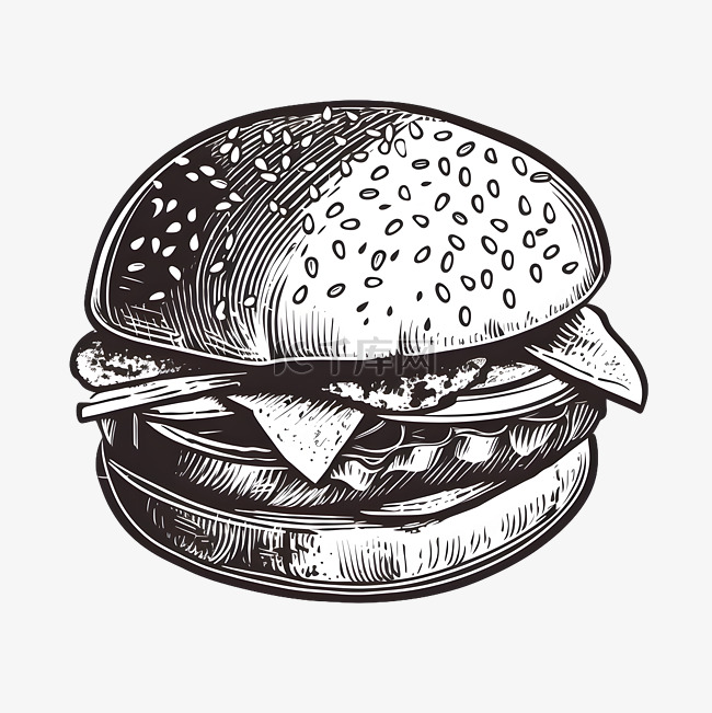多层汉堡黑白线条插画