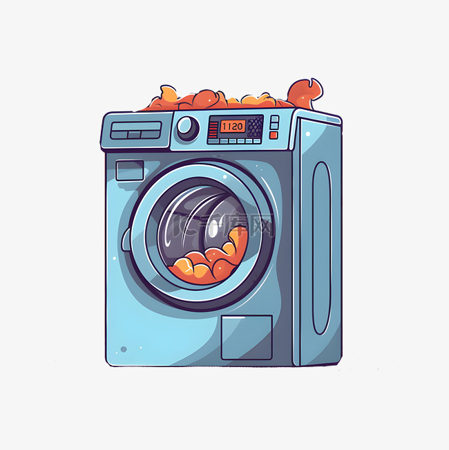 卡通扁平风家用滚筒洗衣机电器