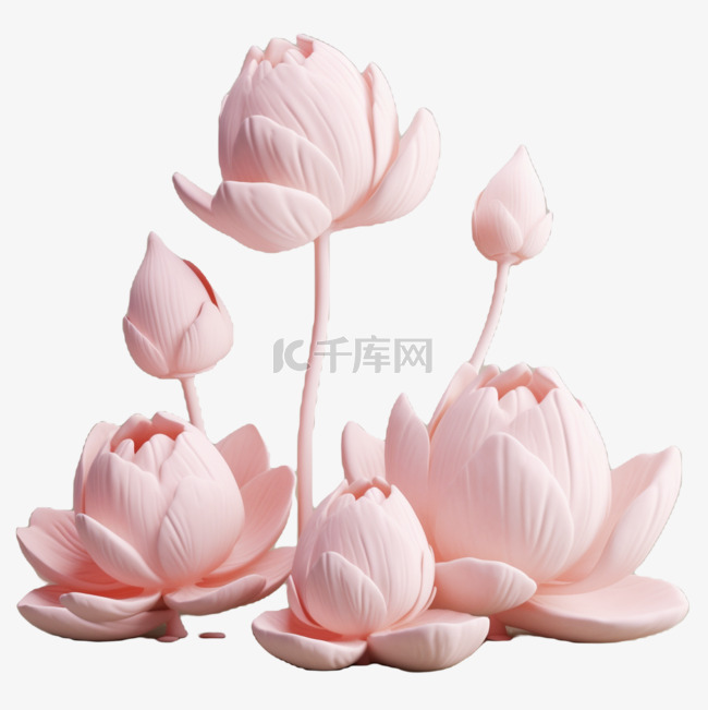 3D立体荷花花朵夏天装饰