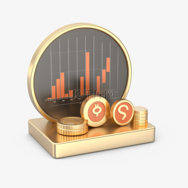 3D图标商务金融金币图表免抠元素