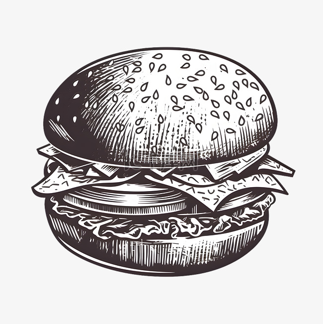 汉堡黑白线条精致插画