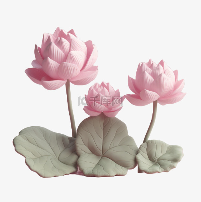 3D立体荷花花朵夏天装饰