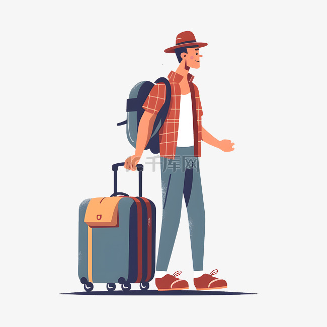 卡通扁平旅行的男游客素材图片免费下载-千库网