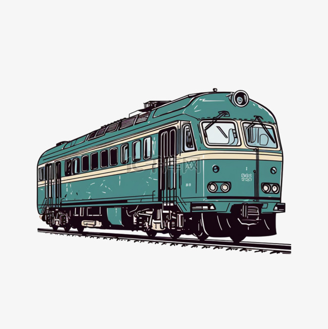 手绘插画风免抠元素绿皮火车