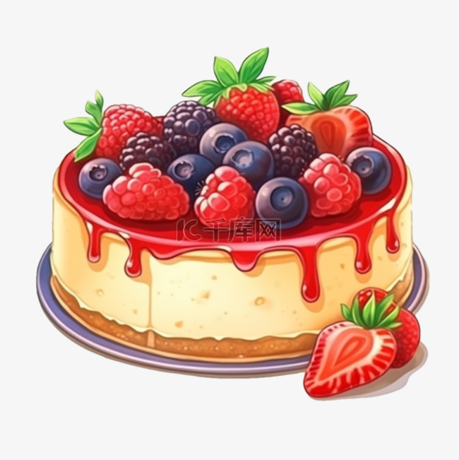 卡通手绘甜品甜点糕点莓果蛋糕