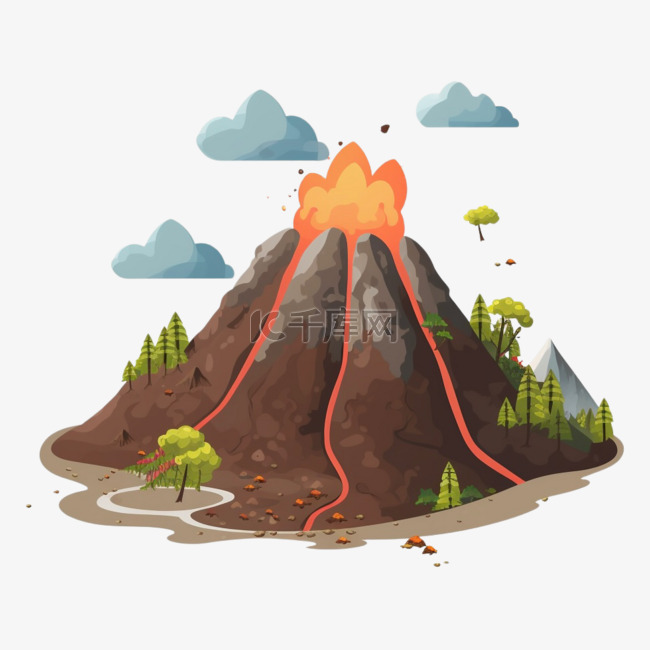 卡通扁平风格火山爆发