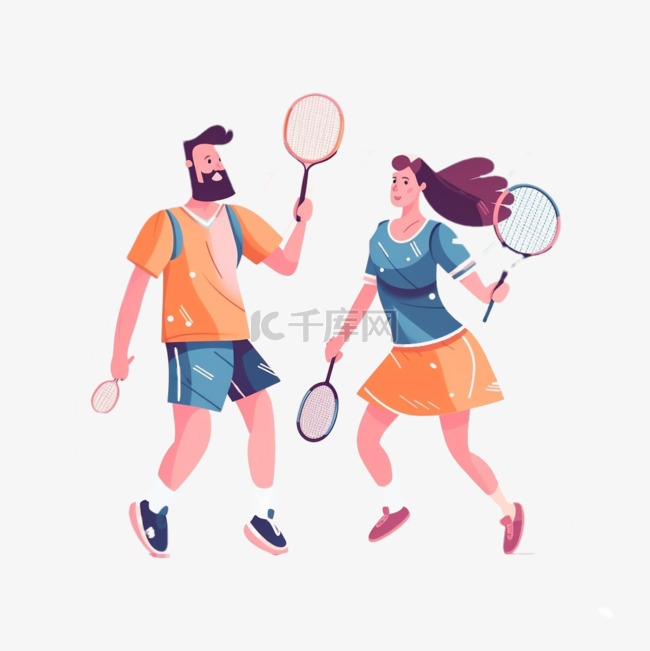卡通手绘体育运动网球竞技