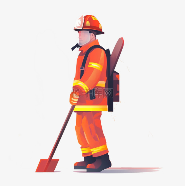 手绘插画风免抠元素消防员