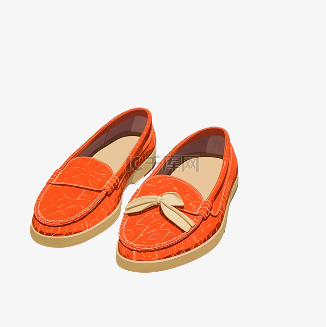 多彩艺术橙色皮鞋免扣