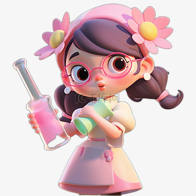 多场景3D卡通粉色可爱女孩形象