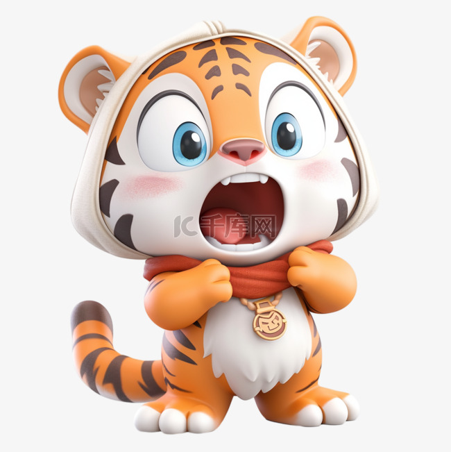 3DC4D立体动物卡通可爱惊讶小老虎