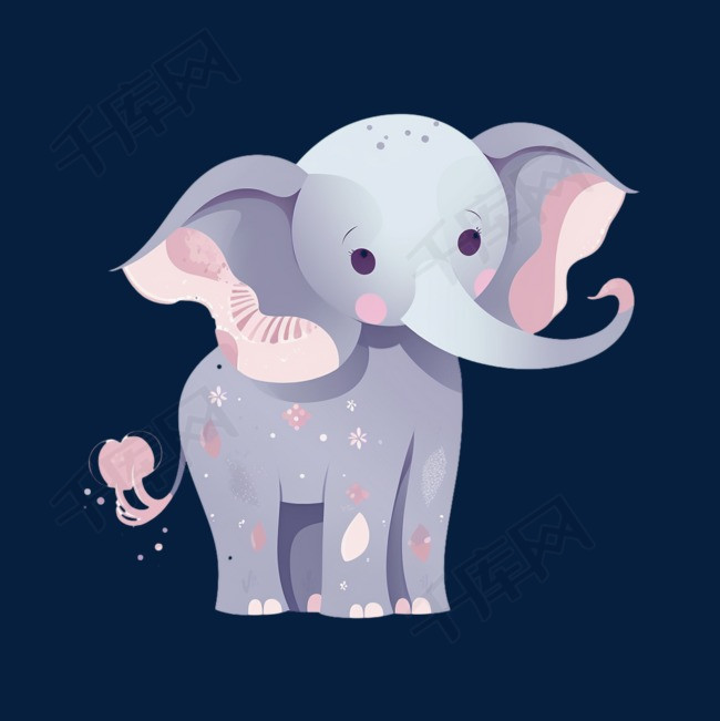 卡通扁平彩色动物大象
