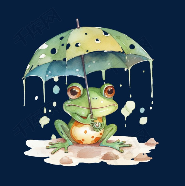 绿色卡通下雨天小青蛙插画