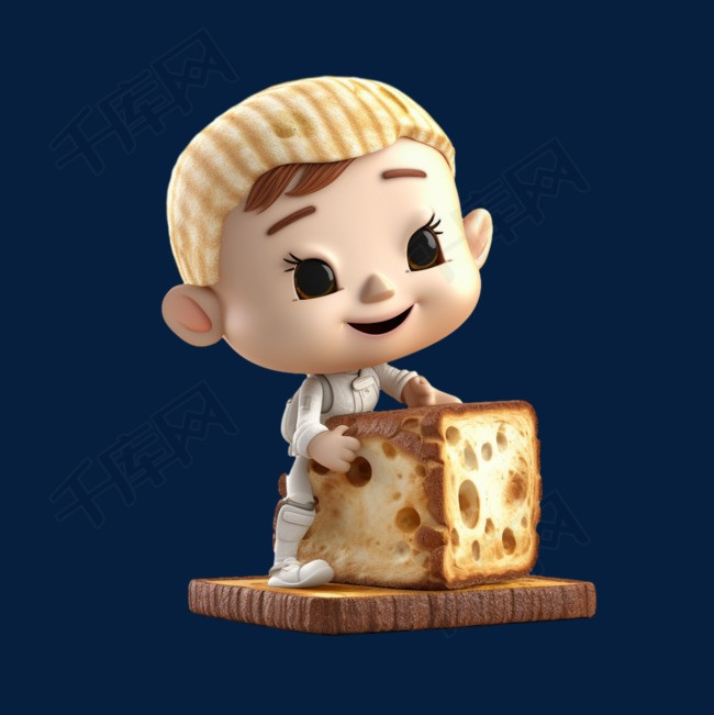 卡通3D男孩幼儿可爱吐司面包食物