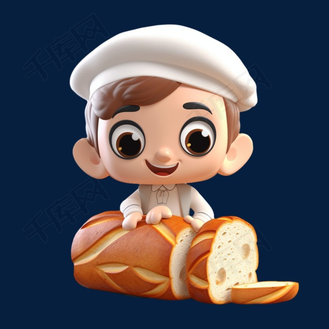 卡通男孩厨师烘焙吐司面包食物