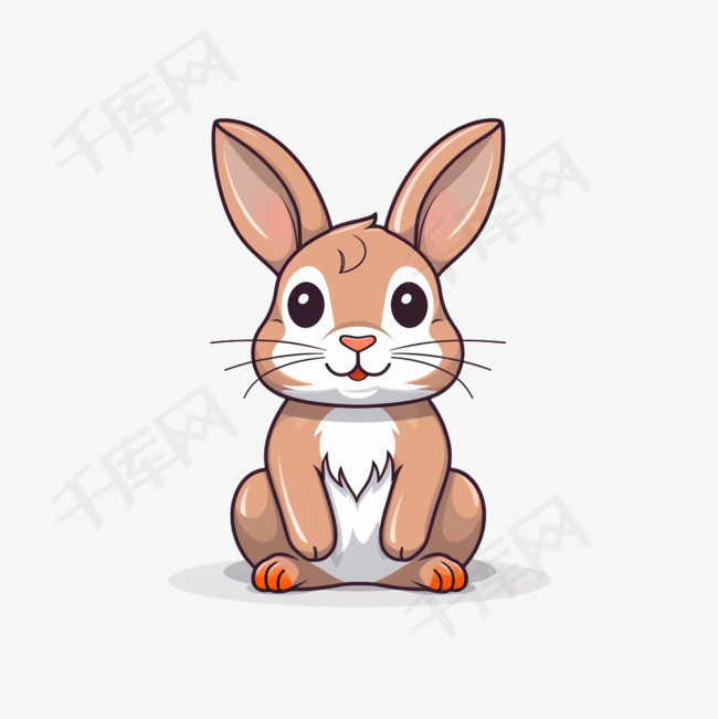 可爱的兔子坐着卡通向量图标插图