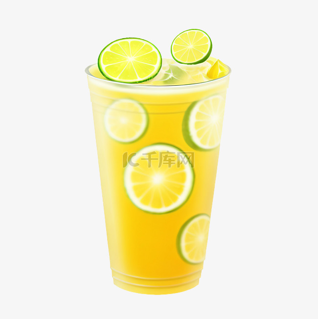 柠檬茶饮料水彩食物插画元素