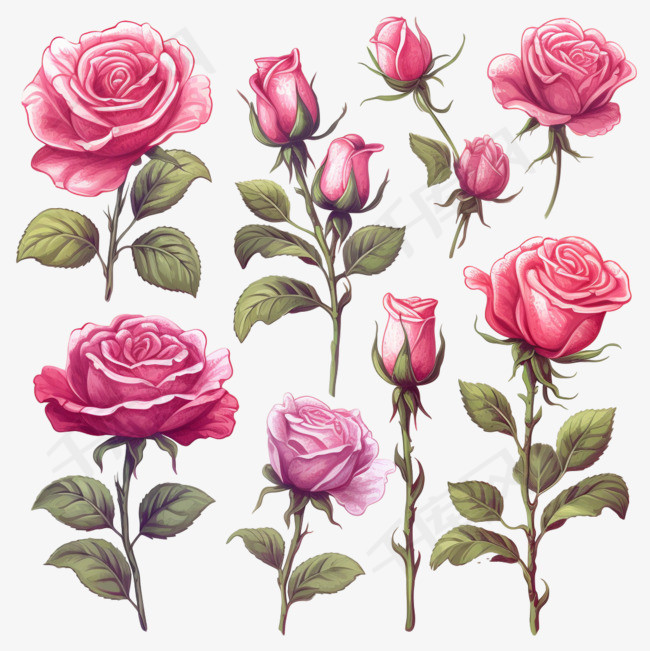 手绘粉色玫瑰系列