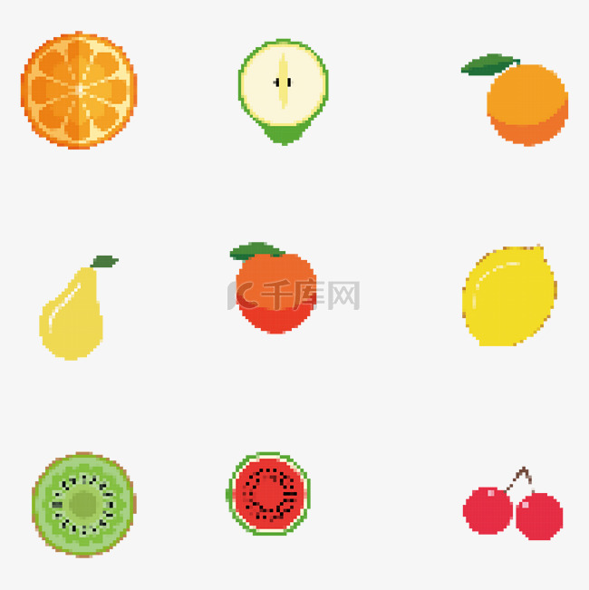 像素风夏季水果图标