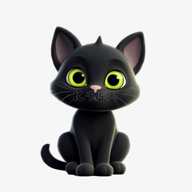 3D立体黑色小猫免扣元素