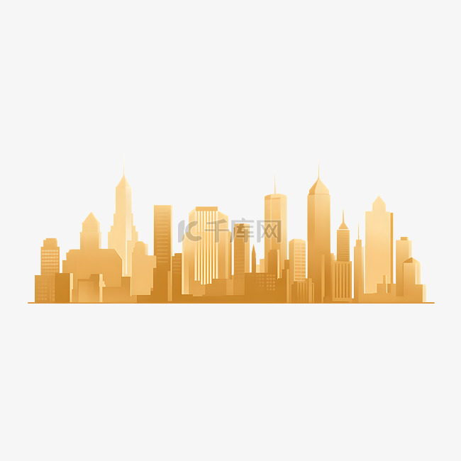 金色都市城市建筑天际线剪影