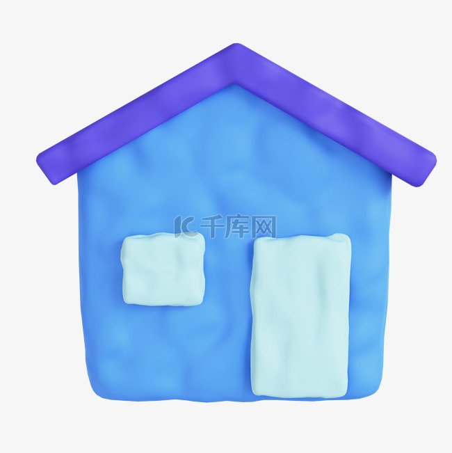 3D黏土蓝色房子