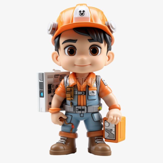 C4D挖矿工人立体3D人物职业微笑
