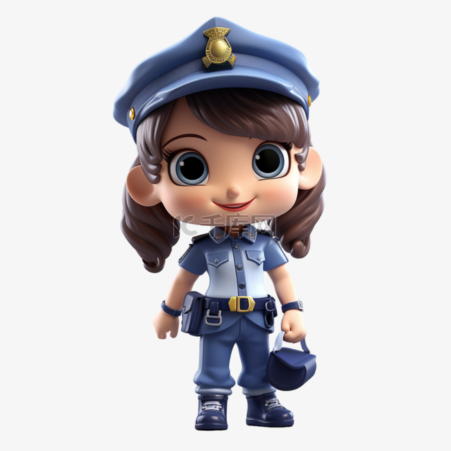 警察女人物3D可爱职业立体