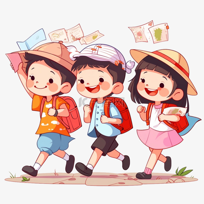 儿童开心旅游的卡通元素素材图片免费下载-千库网