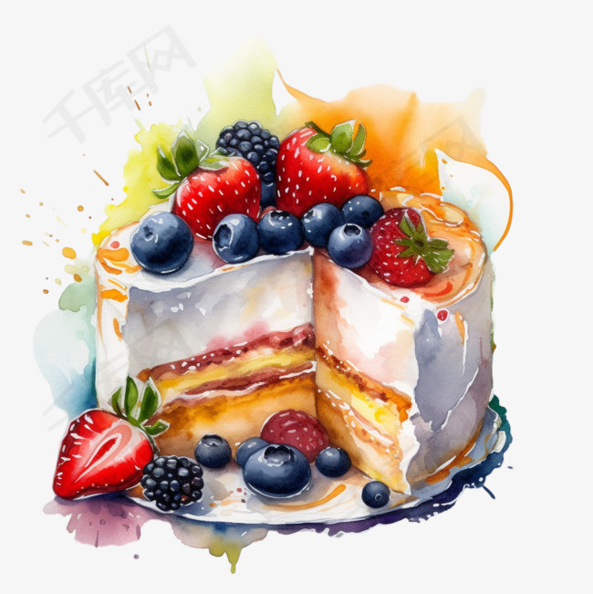 彩色手绘蛋糕美食