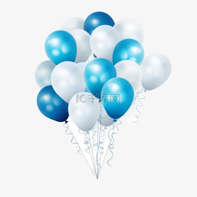 蓝白色渐变气球装饰庆祝氛围