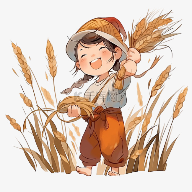 秋天丰收的麦子农忙人物卡通元素