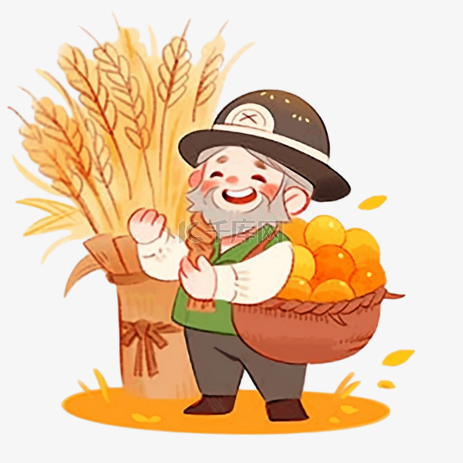 秋天丰收场景的农民手绘元素