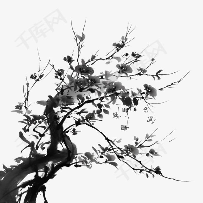 黑色水墨国画中国风植物树枝