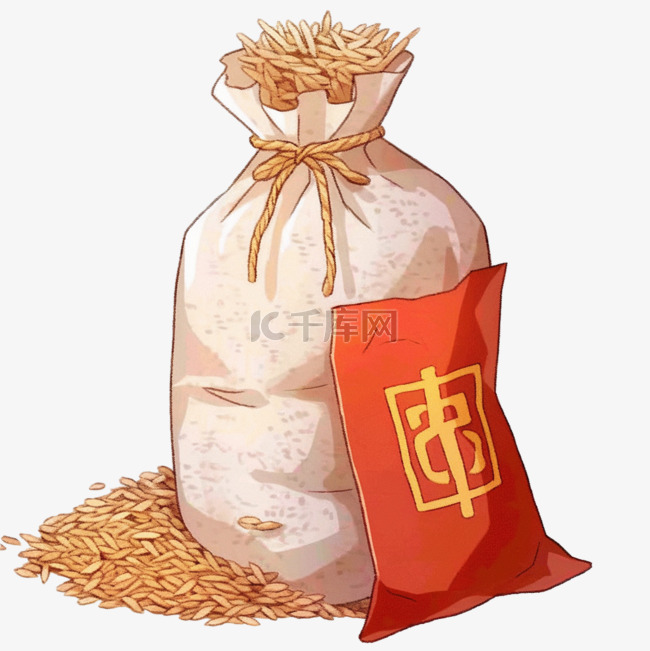 秋天袋子里的丰收的稻子卡通手绘