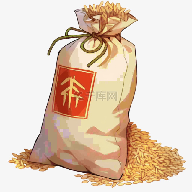 卡通袋子里的水稻稻子元素