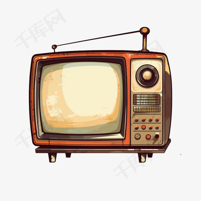 复古手绘台式老式电视免抠元素