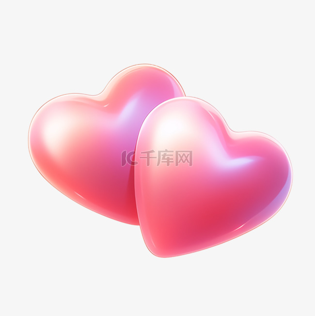 3D立体七夕节爱心两个红色的爱心