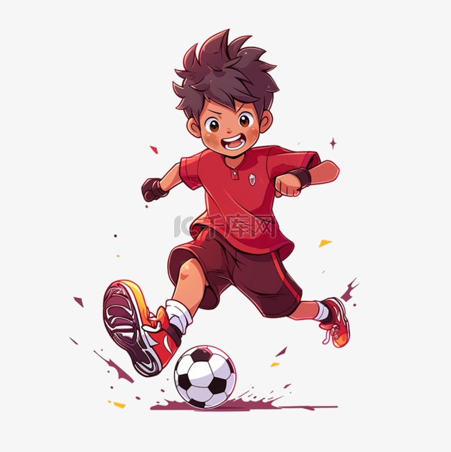 男孩手绘踢足球卡通元素