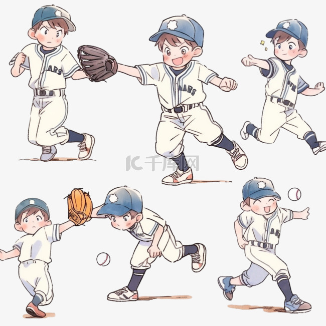 元素棒球男孩卡通手绘