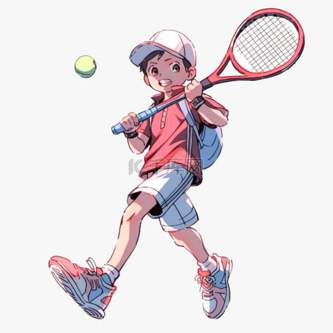 男孩卡通打网球手绘元素